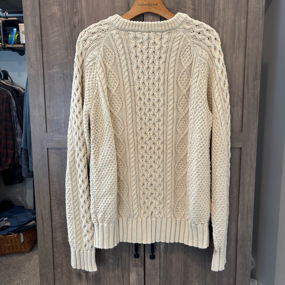 L.L. Bean Men's Signature Cotton Fisherman Sweater in Beige Large - Picture 3 of 13